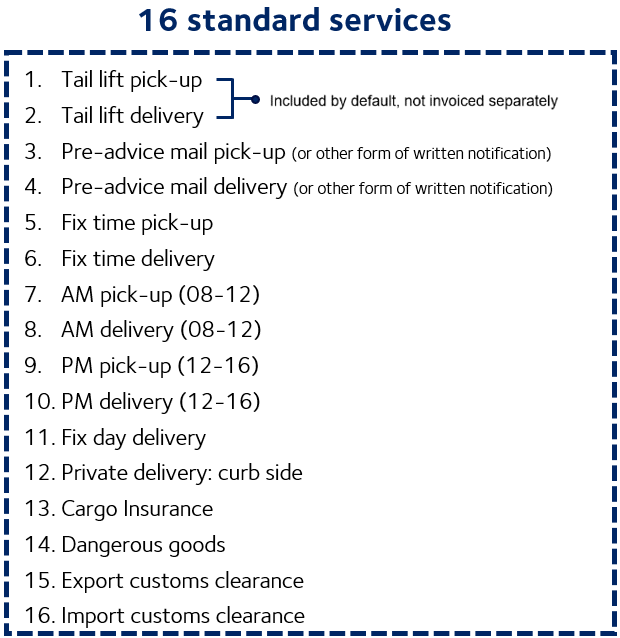 16 standard services one groupage network